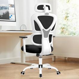 Brick Attic - Office Chair with Lumbar Support, High Back Mesh Gaming Chair with Adjustable Headrest and Armrests, Ergonomic - White
