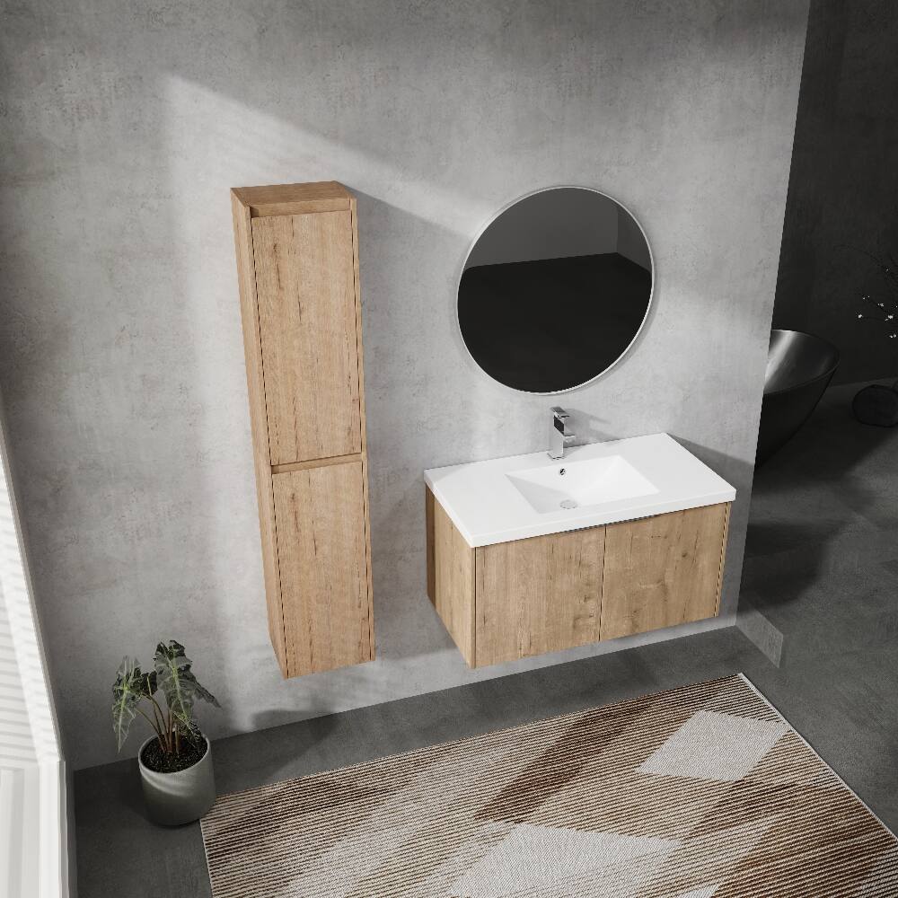 Left. Loheer - Loheer 36 inch wall mounted bathroom vanity Set Imitative Oak - Imitative Oak.