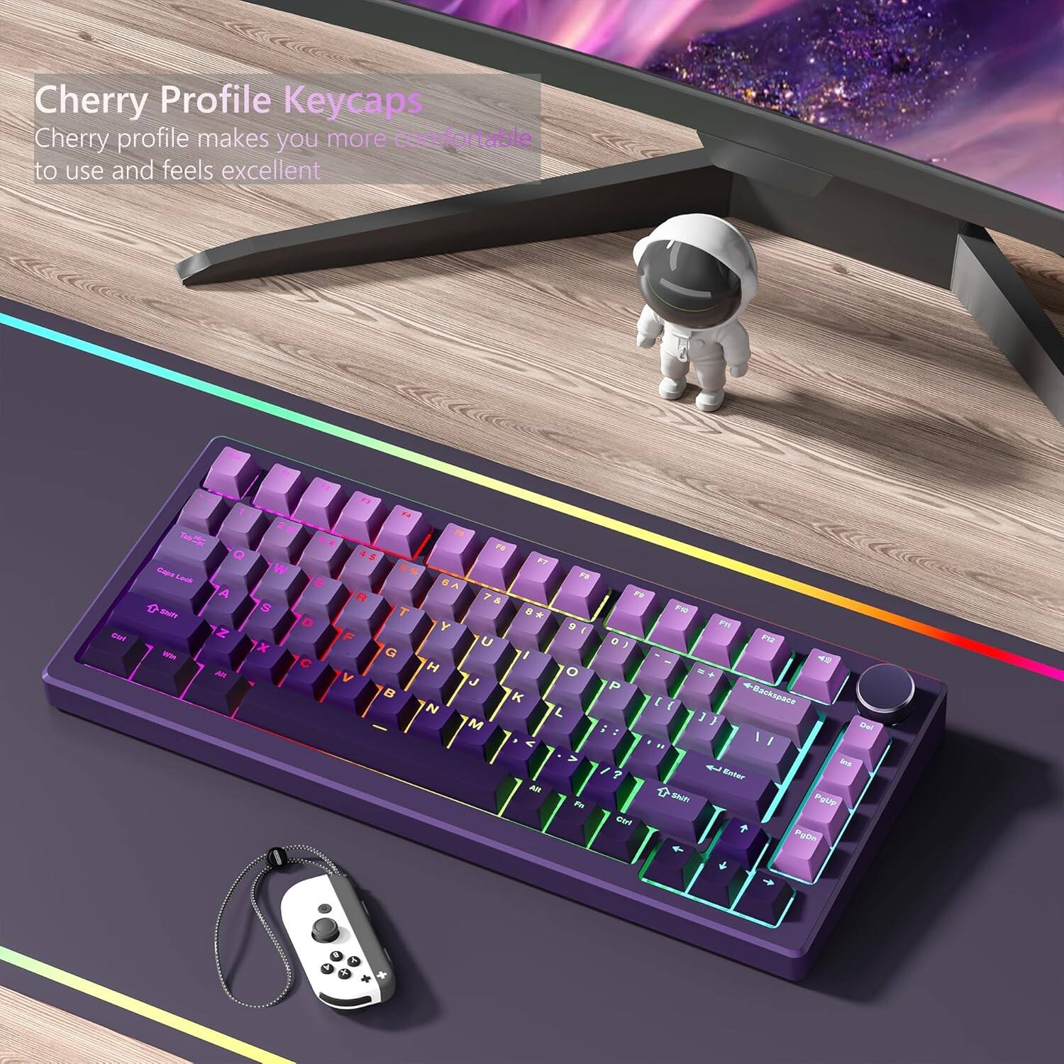 Cherry Profile Keycaps  
Cherry profile makes you more comfortable to use and feels excellent