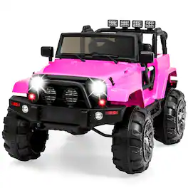 Best Choice Products - 12V Kids Ride On Truck Car w/ Remote Control, Spring Suspension, Bluetooth, LED Lights - Pink