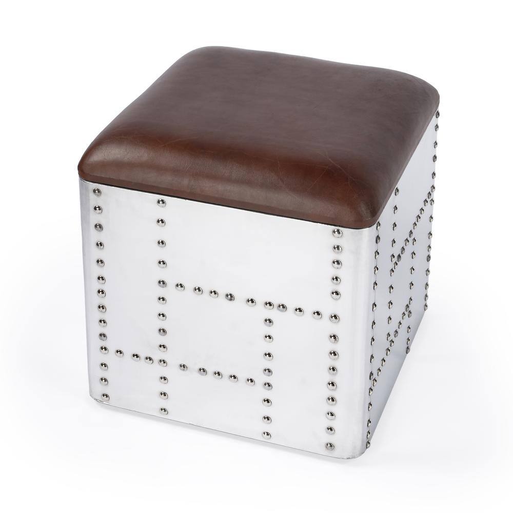 Alt View 2. Butler Specialty - Midway Aviator Leather Ottoman - Medium Brown.