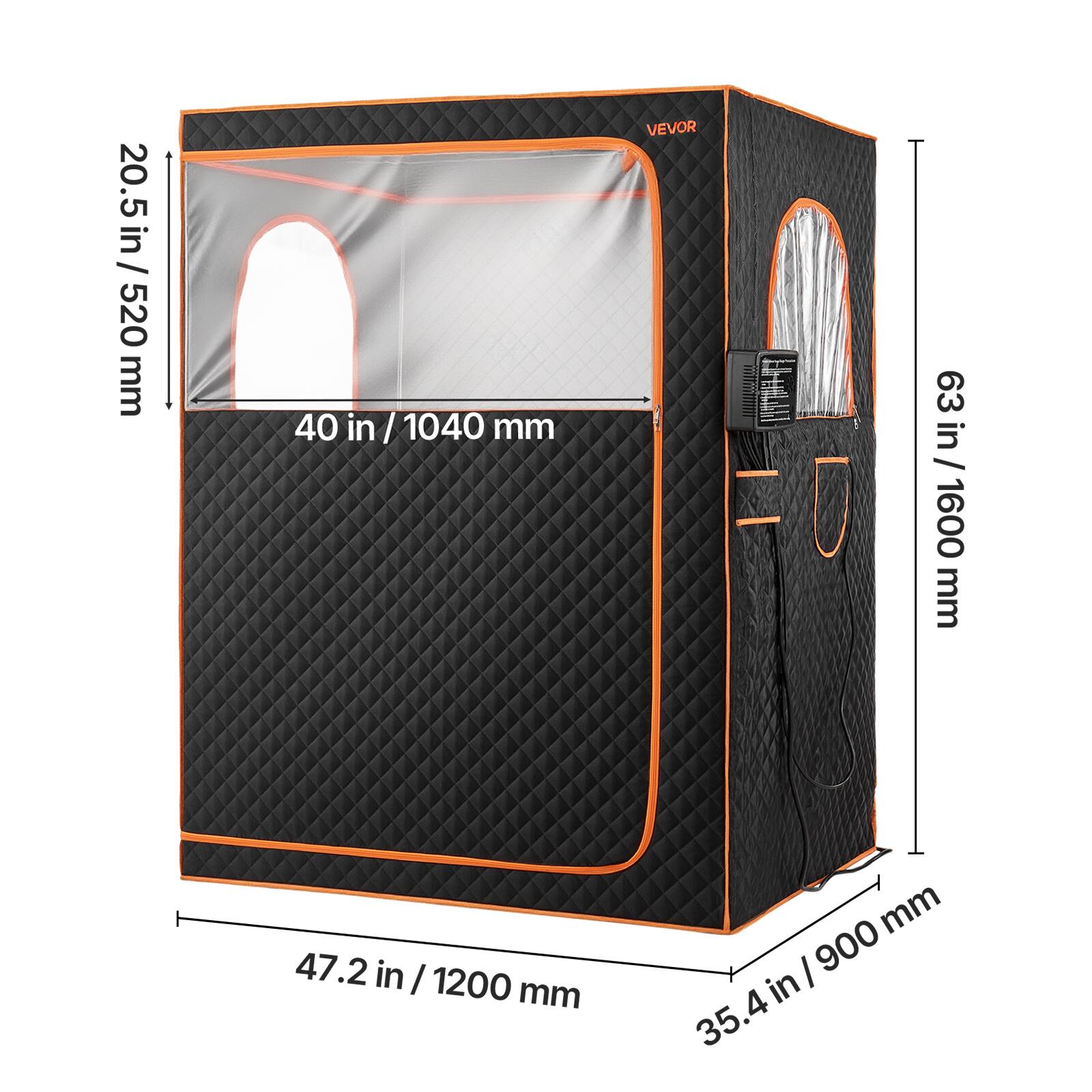 20.5 in / 520 mm  
40 in / 1040 mm  
63 in / 1600 mm  
47.2 in / 1200 mm  
35.4 in / 900 mm