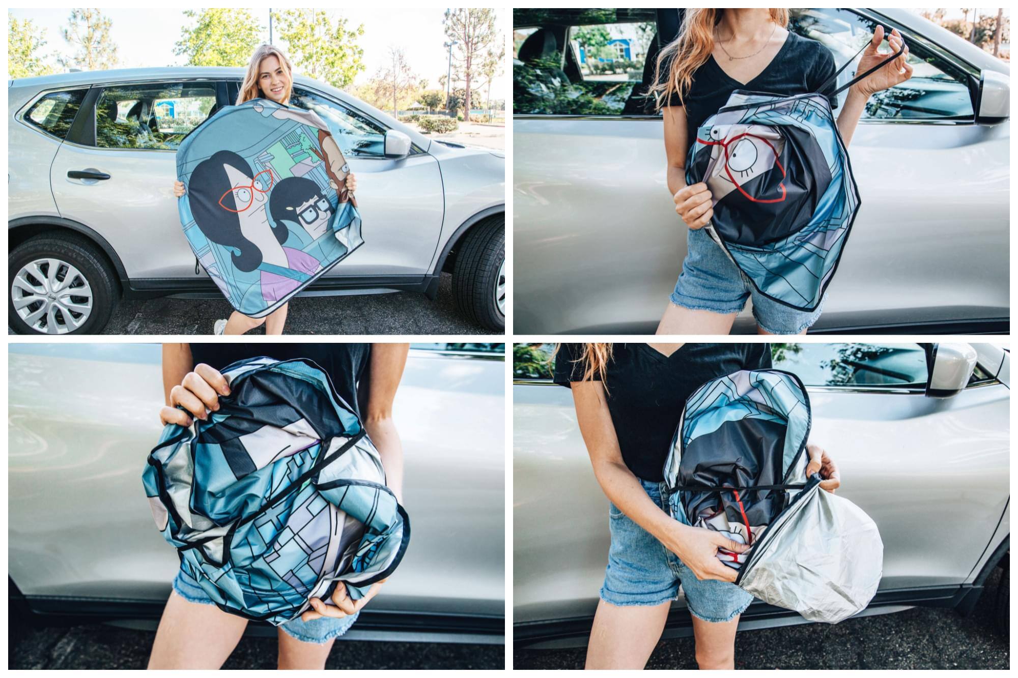 Alt View 2. Surreal Entertainment - Bob's Burgers Belcher Family Sunshade for Car Windshield | 64 x 32 Inches - Blue.