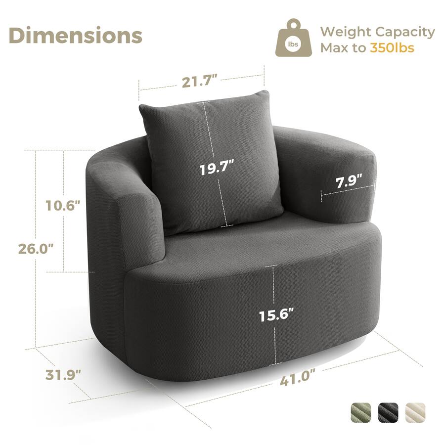 KERDOM Plush Swivel Accent Armchair, Single Sofa Lounge Chair ...