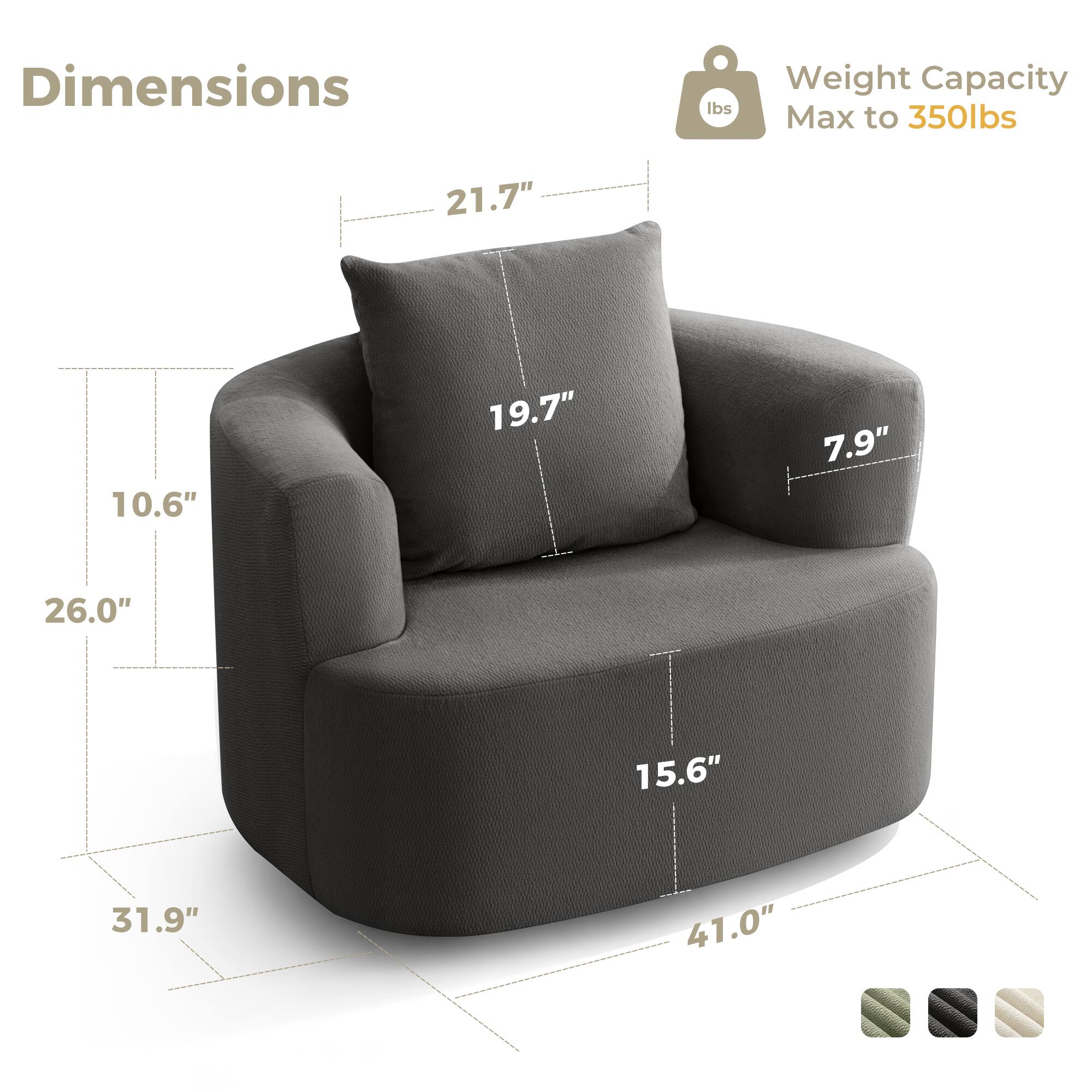 Dimensions:  
- 21.7"  
- 10.6"  
- 19.7"  
- 7.9"  
- 26.0"  
- 15.6"  
- 31.9"  
- 41.0"  

Weight Capacity: Max to 350lbs