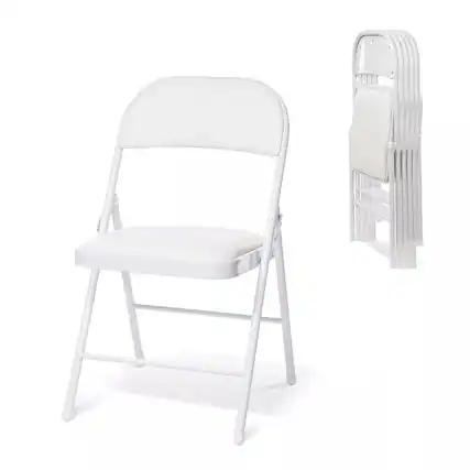 Front. Essen Blissed - 6 Pack Folding Chairs with Padded Seats for Events Home Office, Pu Leather Folding Chair White - White.