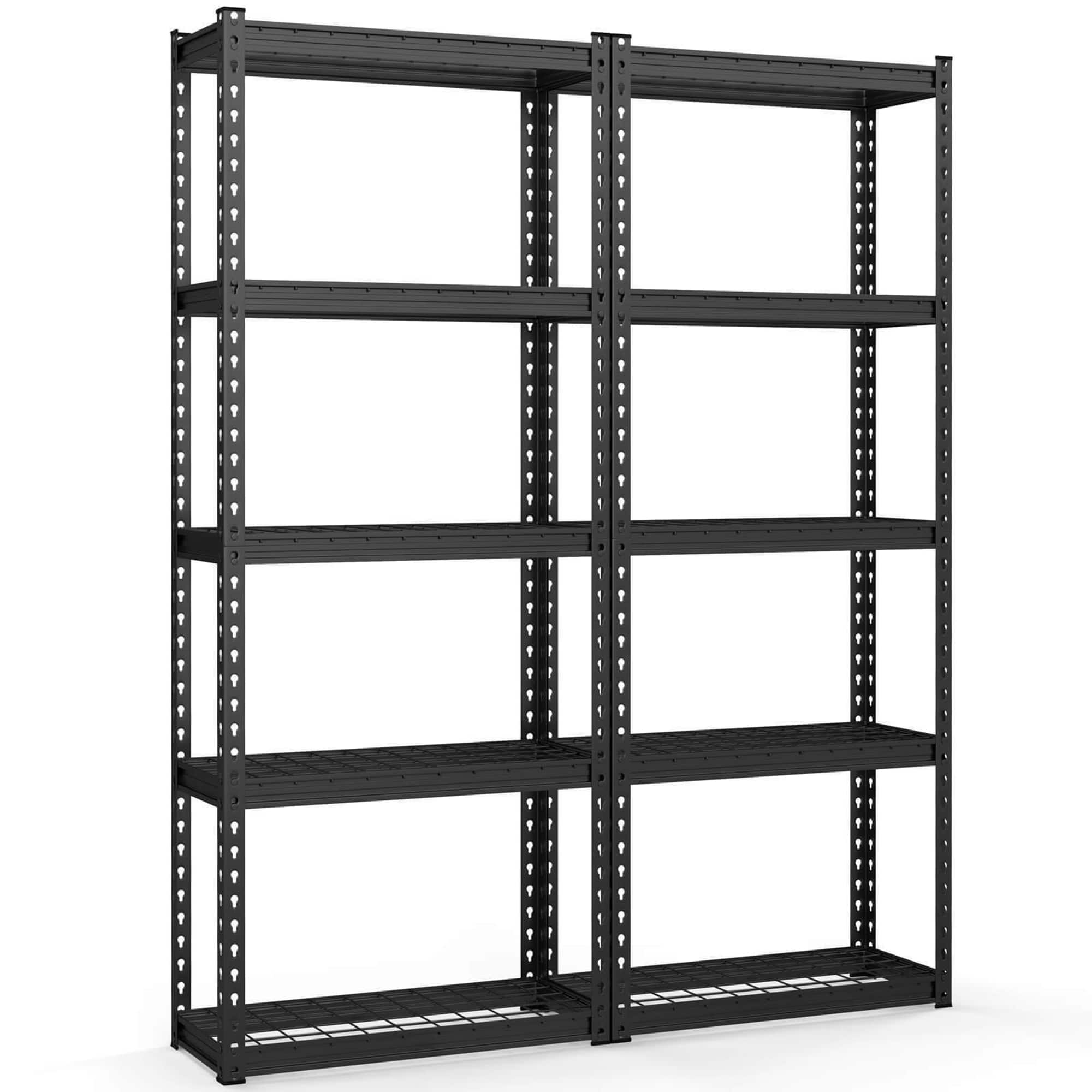 Gymax - 2PCS 5-Tier Metal Shelving Unit Heavy Duty Wire Storage Rack with Anti-slip Foot Pads - Black