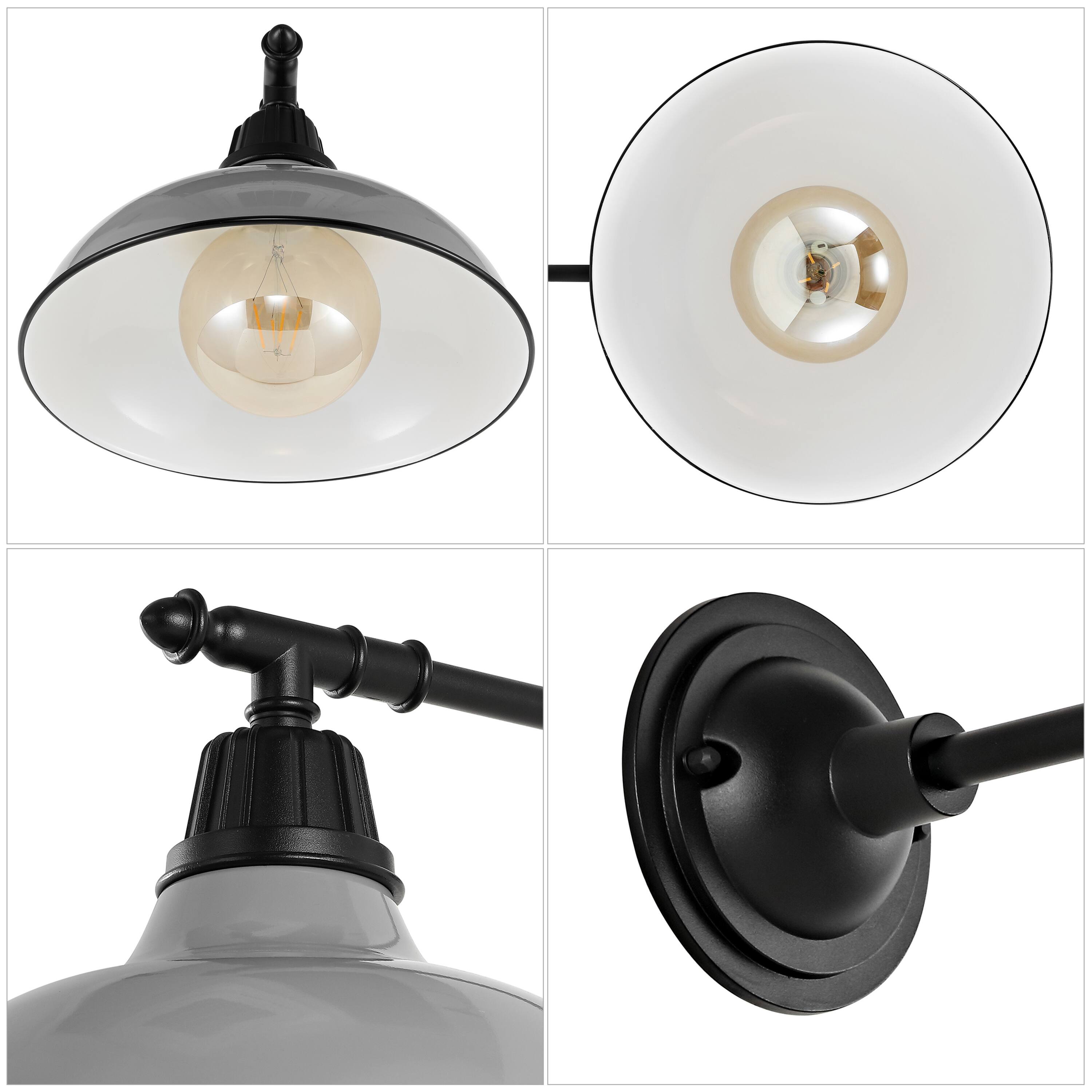 Alt View 4. Jonathan Y - Wallace 12.25" 1-Light Farmhouse Industrial Indoor/Outdoor Iron LED Victorian Arm Outdoor Sconce, Gray - Gray/Black.