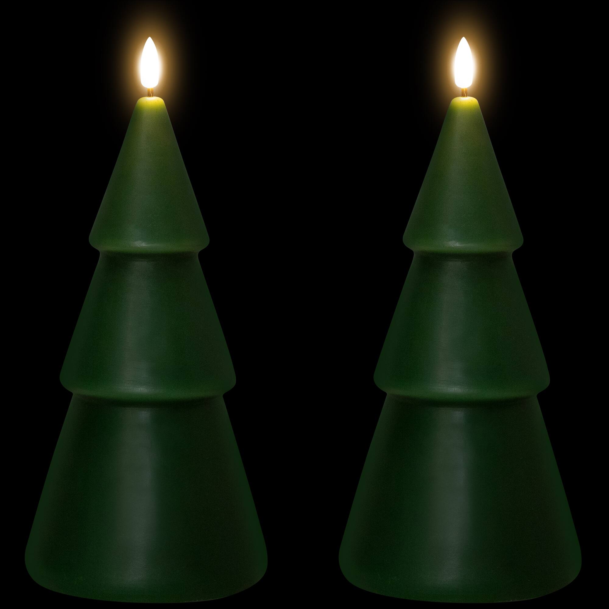 Alt View 2. Northlight - Flameless LED Flickering  Christmas Tree Wax Candles - 10.5" - Green - Set of 2.