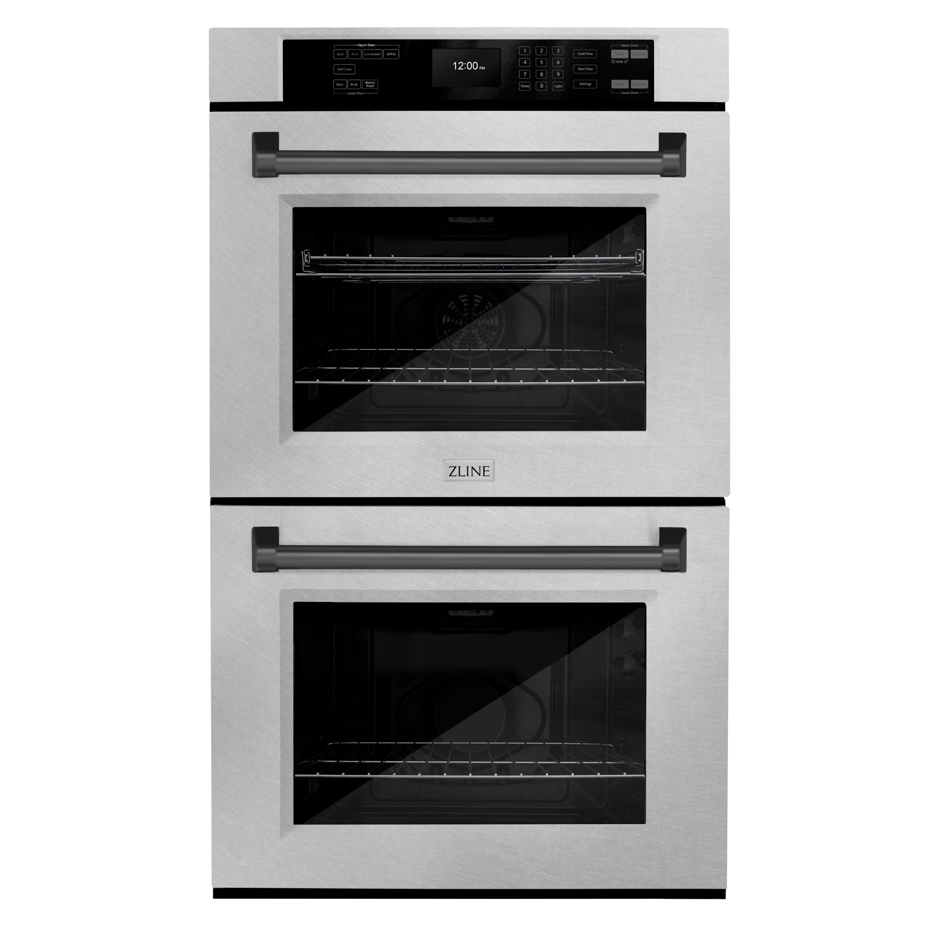 ZLINE - 30 in. Autograph Double Wall Oven w/ Air Fry in Satin Steel w/ Black Handles - Satin Stainless Steel