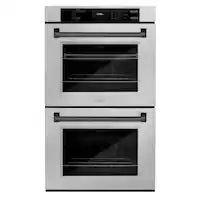ZLINE - 30 in. Autograph Double Wall Oven w/ Air Fry in Satin Steel w/ Black Handles - Satin Stainless Steel - Front_Zoom