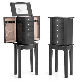 Gymax - Jewelry Armoire w/ Top Flip Mirror Standing Jewelry Chest w/ 4 Drawers - Black