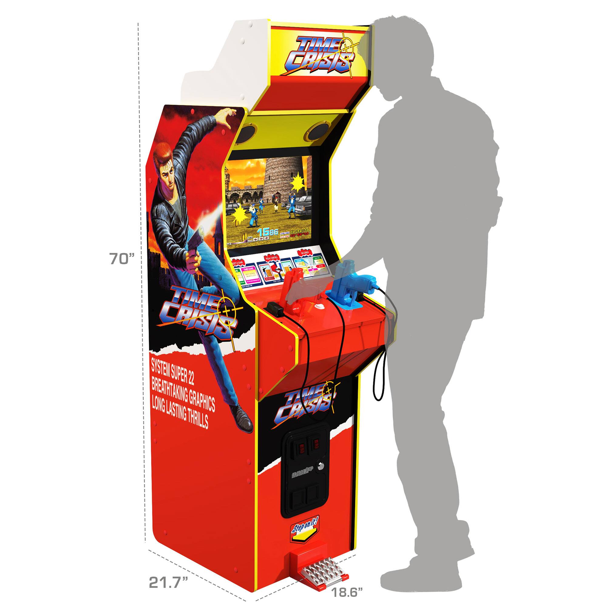 TIME CRISIS

SYSTEM SUPER 22
BREATHTAKING GRAPHICS
LONG LASTING THRILLS

70" H
21.7" W
18.6" D