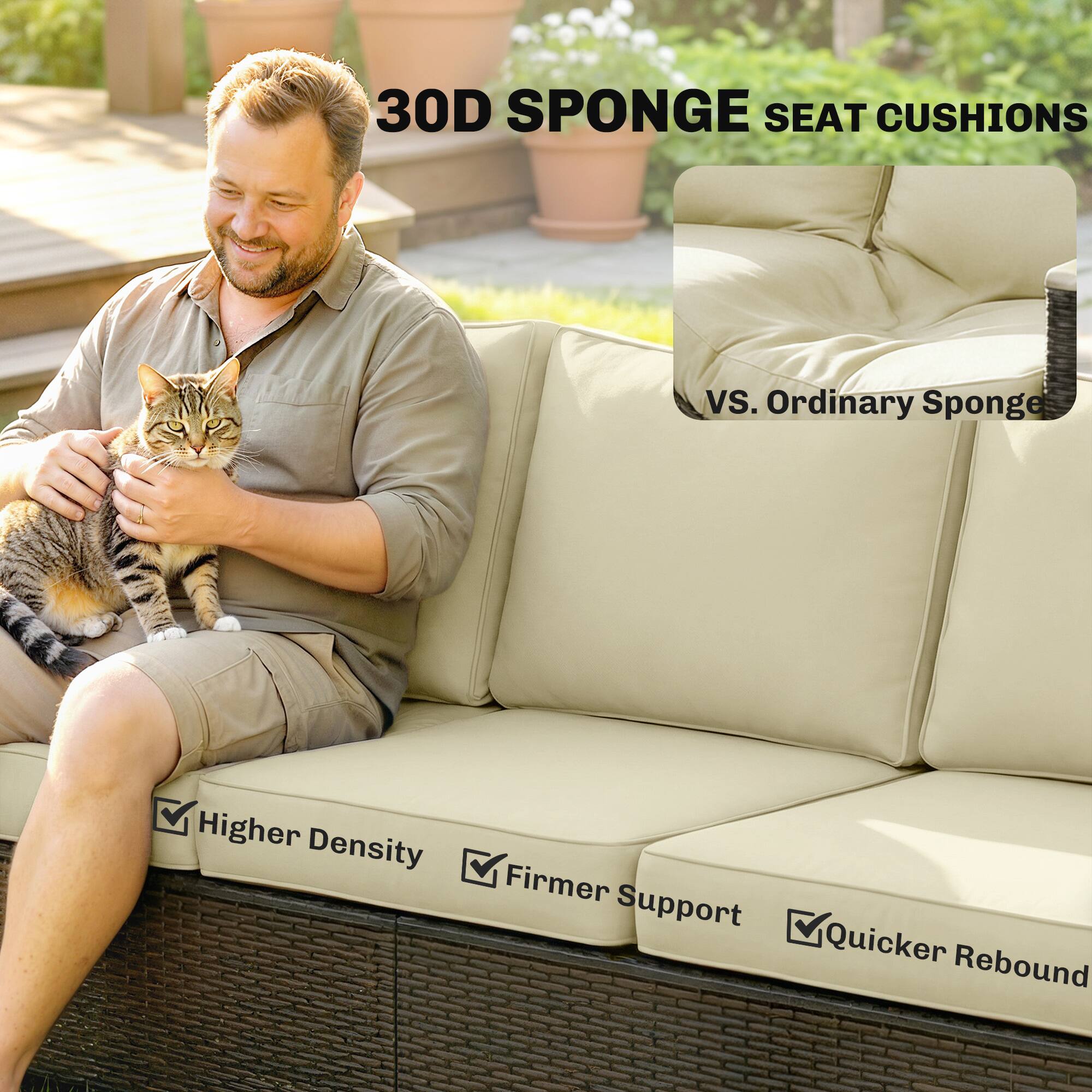 30D Sponge Seat Cushions vs. Ordinary Sponge

- Higher Density
- Firmer Support
- Quicker Rebound