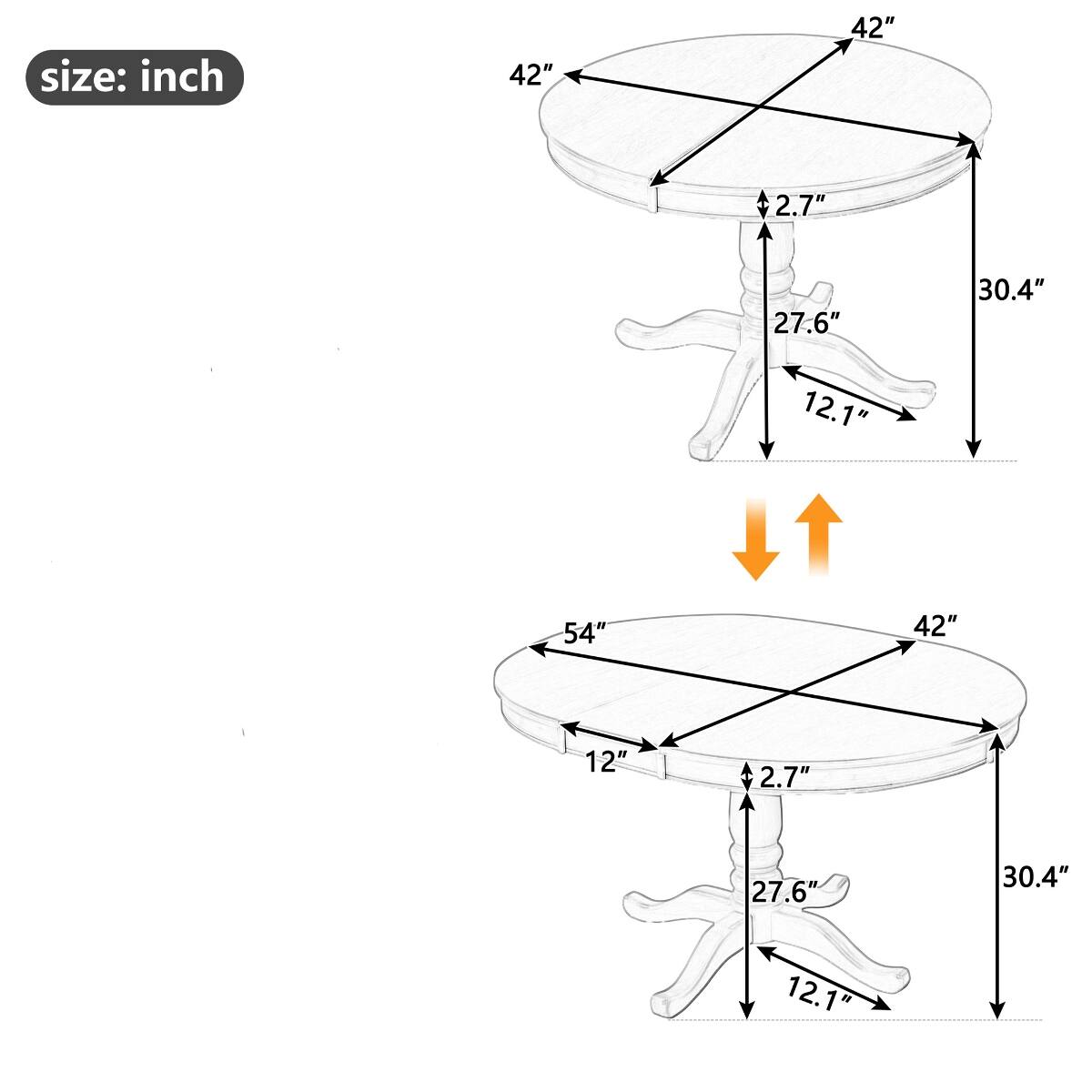 size: inch
42"
2.7"
27.6"
30.4"
12.1"
54"