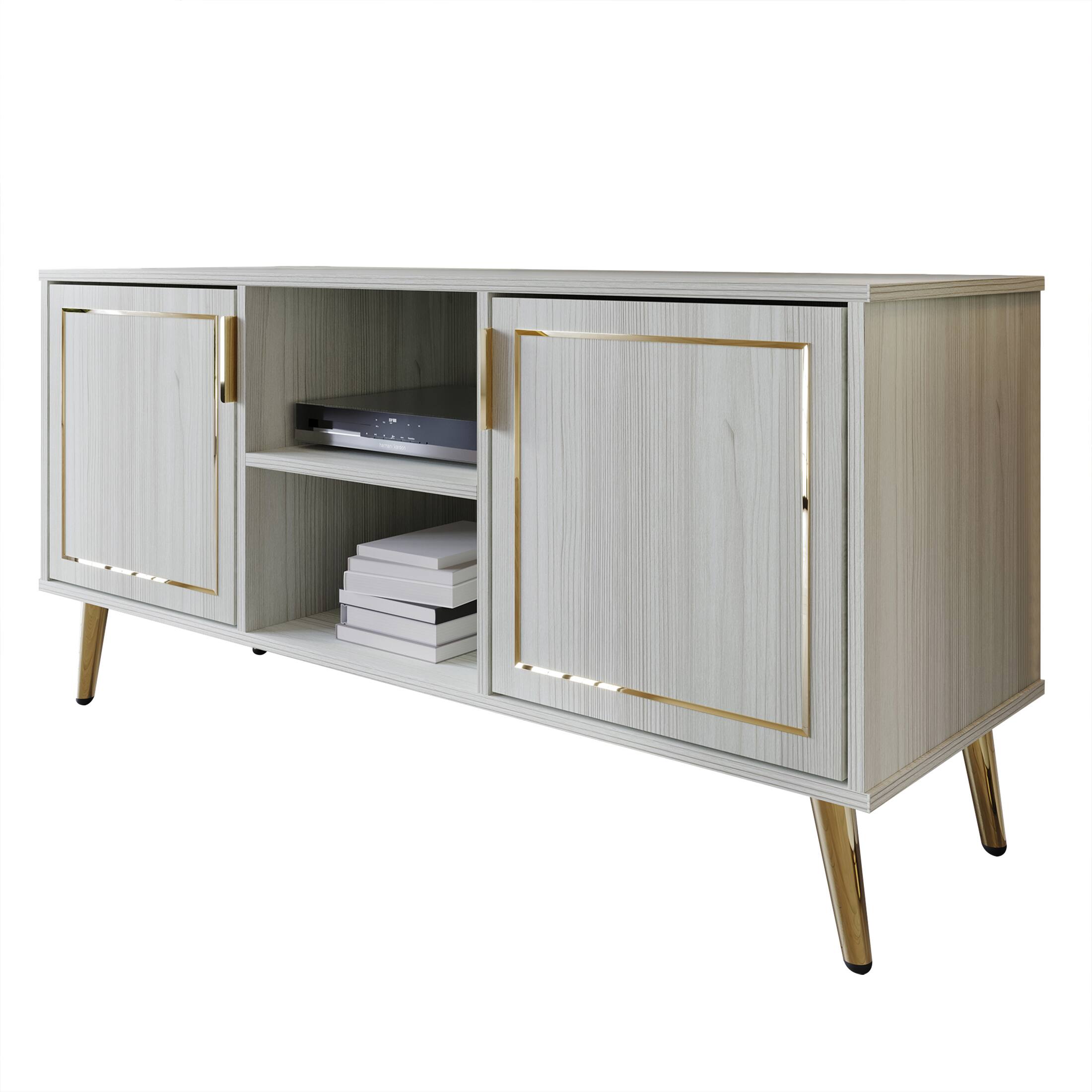 Alt View 1. ChaletPosh - Modern Wooden TV Stand Console with Gold Accent Strip, Light Grey - Light Grey.