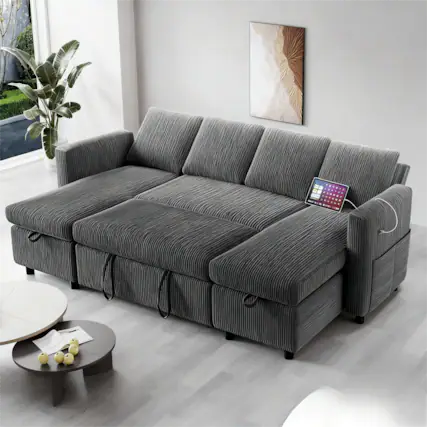 Front. Dyonery - Dyonery 105-inch four-seat pull-out bed with storage space and side pockets, adjustable backrest, convertible sofa bed - Grey.