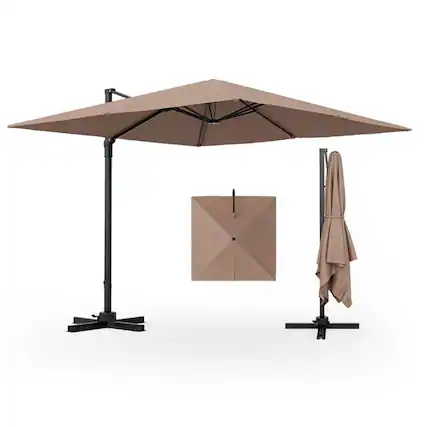 Front. Pefilos - 9.5 Feet Square Patio Cantilever Umbrella with 360° Rotation-Coffee, Patio Offset Umbrella with Easy Tilt Adjustment - Brown.