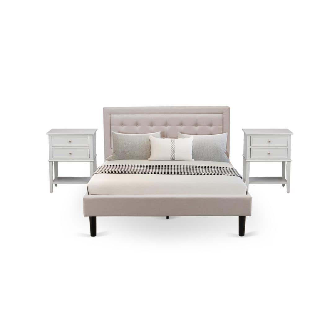 East West Furniture - FN08Q-2VL14 3-Piece Fannin Bedroom Set with 1 Queen Bed and 2 Night Stands - Linen Fabric - Mist Beige price history on PriceWatchPro