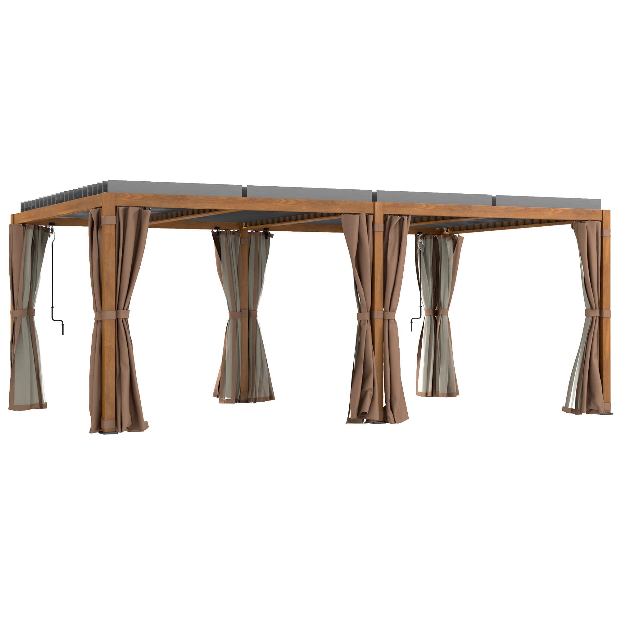 Front. Outsunny - 12' x 19' Louvered Pergola Hardtop Gazebo with Adjustable Aluminum Roof and Frame, Outdoor Pergola - Natural Wood.