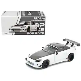 Honda Pandem S2000 RHD (Right Hand Drive) White with Carbon Hood and Top 1/64 Diecast Model Car by Pop Race