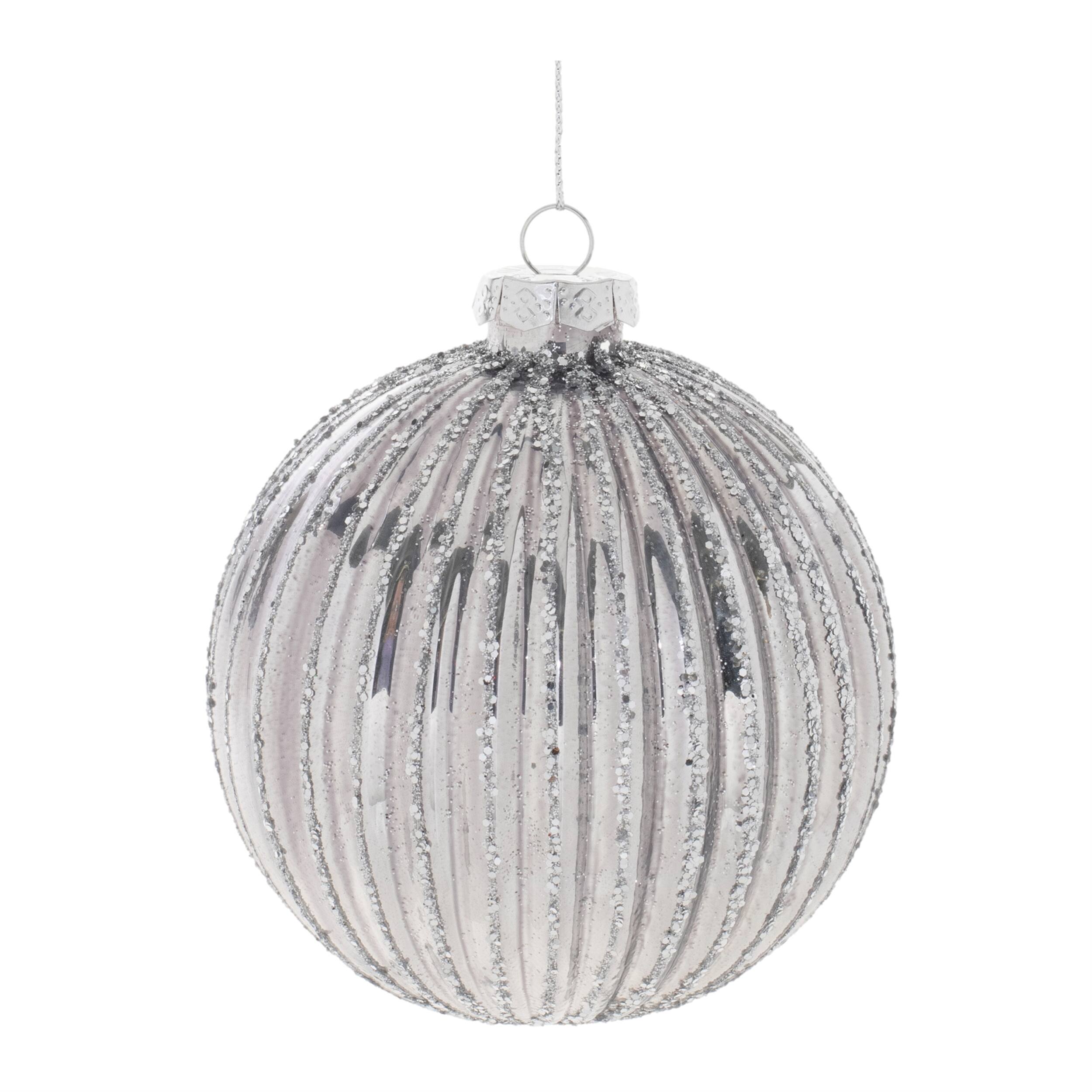 Left. BreeBe - Glittered Glass Ball Ornament (Set of 6) - Silver.