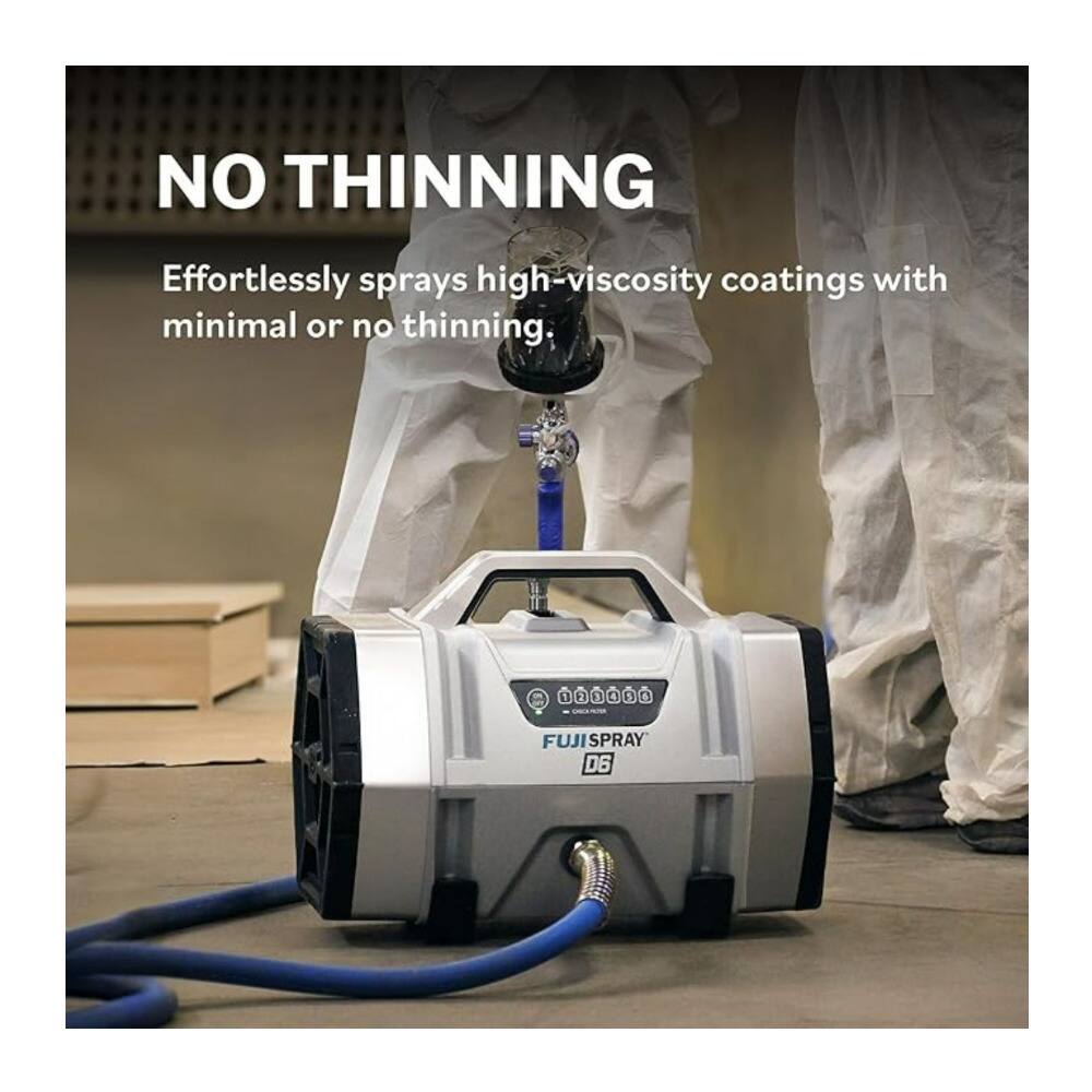 NO THINNING  
Effortlessly sprays high-viscosity coatings with minimal or no thinning.  

FUJI SPRAY D6