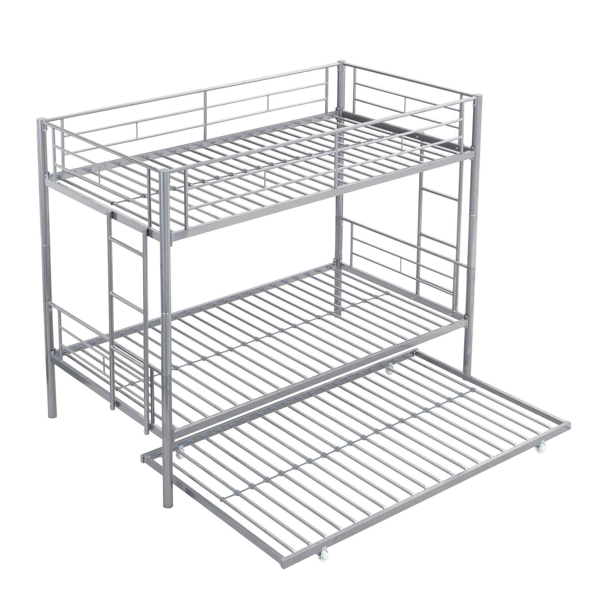Alt View 1. GOODSILO - Space-Saving Twin Over Twin Metal Bunk Bed with Trundle for Kids and Teens Bedroom - Silver.