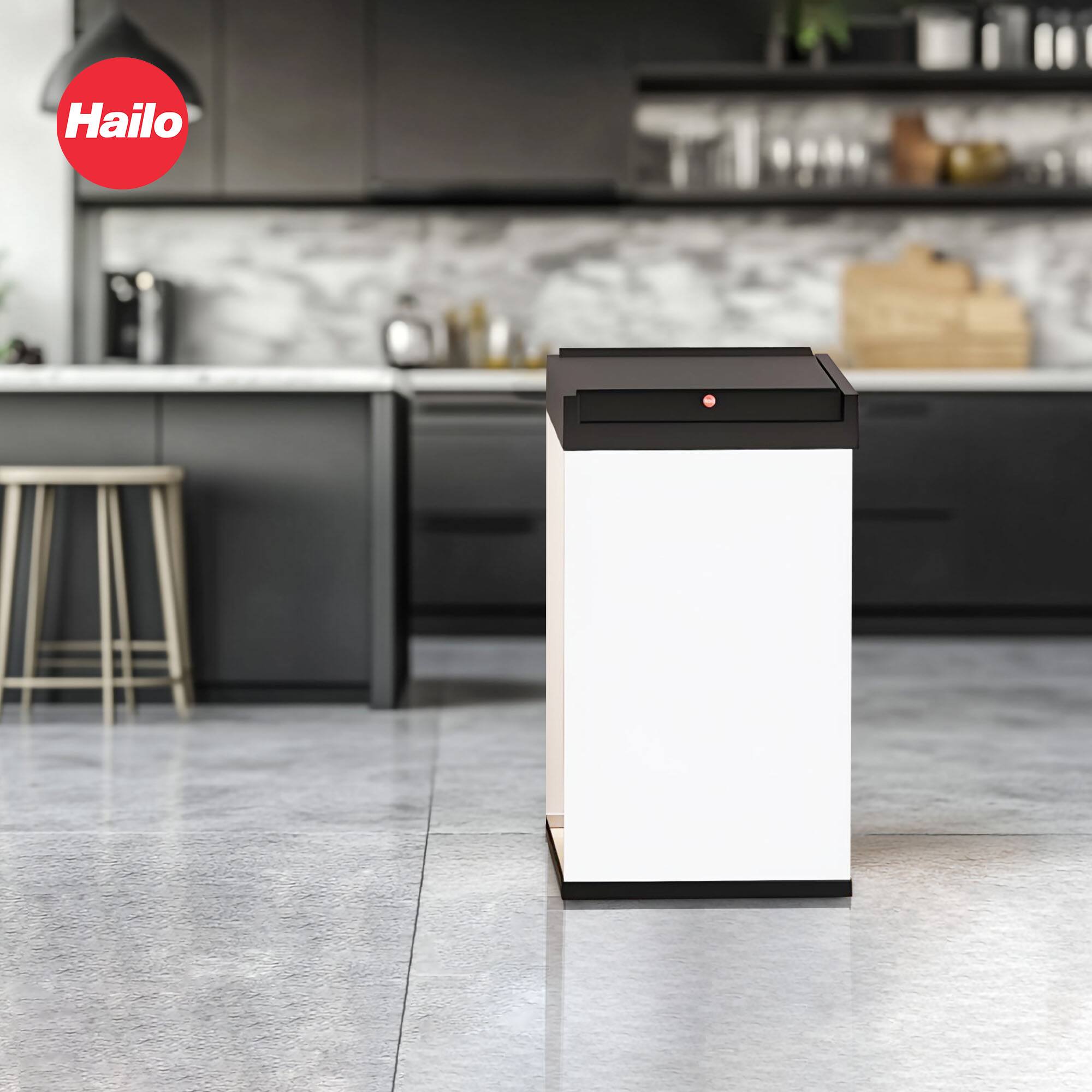 Alt View 4. Hailo - Hailo Big-Box Swing Trash Bin, 9.2 Gallon, Non-Slip Base, White with Black Lid - White.