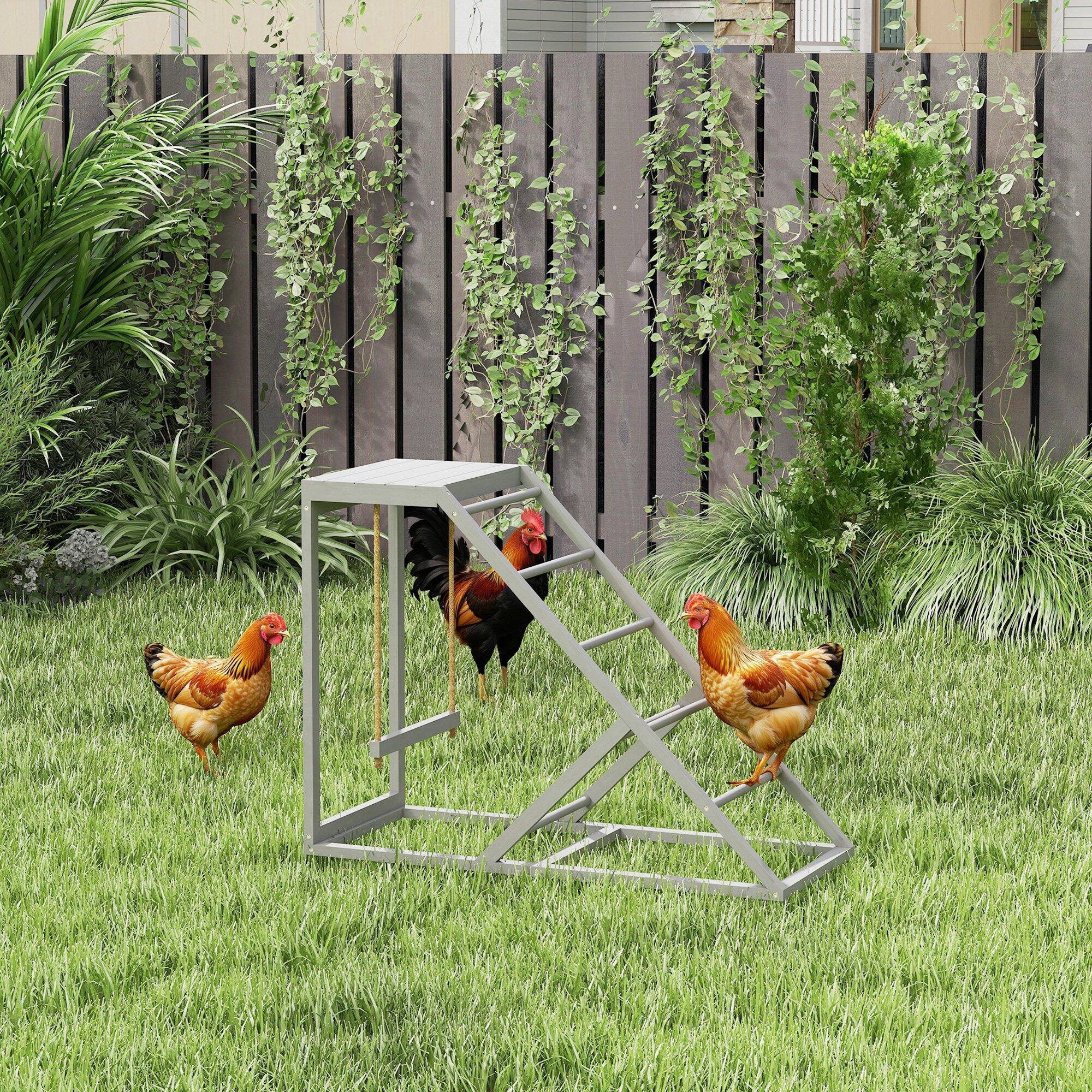Alt View 1. Pawhut - Activity Play for Healthy & Happy Animals, Swing Set with Chicken Perches & Hen Ladder - Gray.