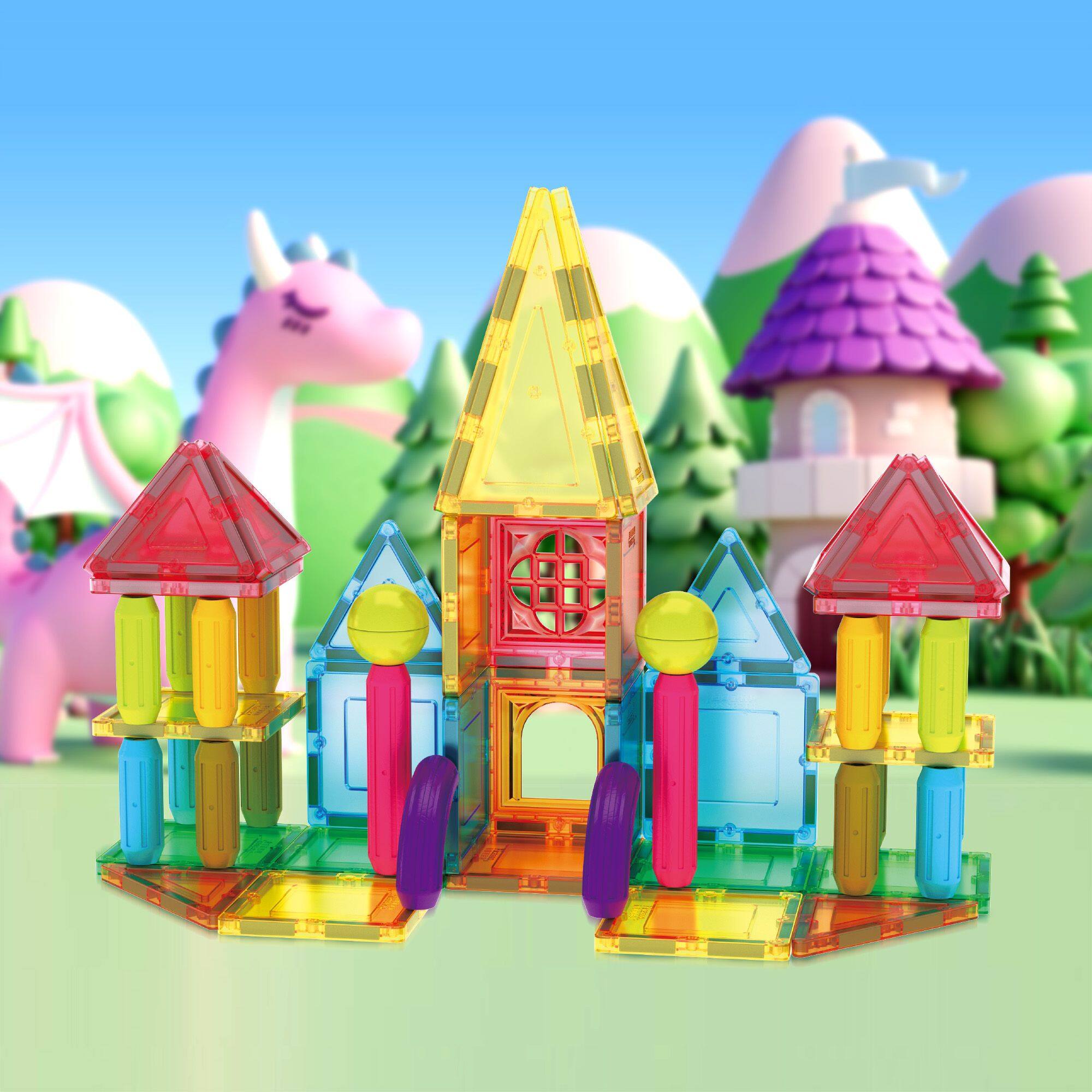 Alt View 3. PicassoTiles - PicassoTiles 82 PC Magnetic Tiles, Magnetic Building Blocks for Kids 3+ & Sticks Builders Set.