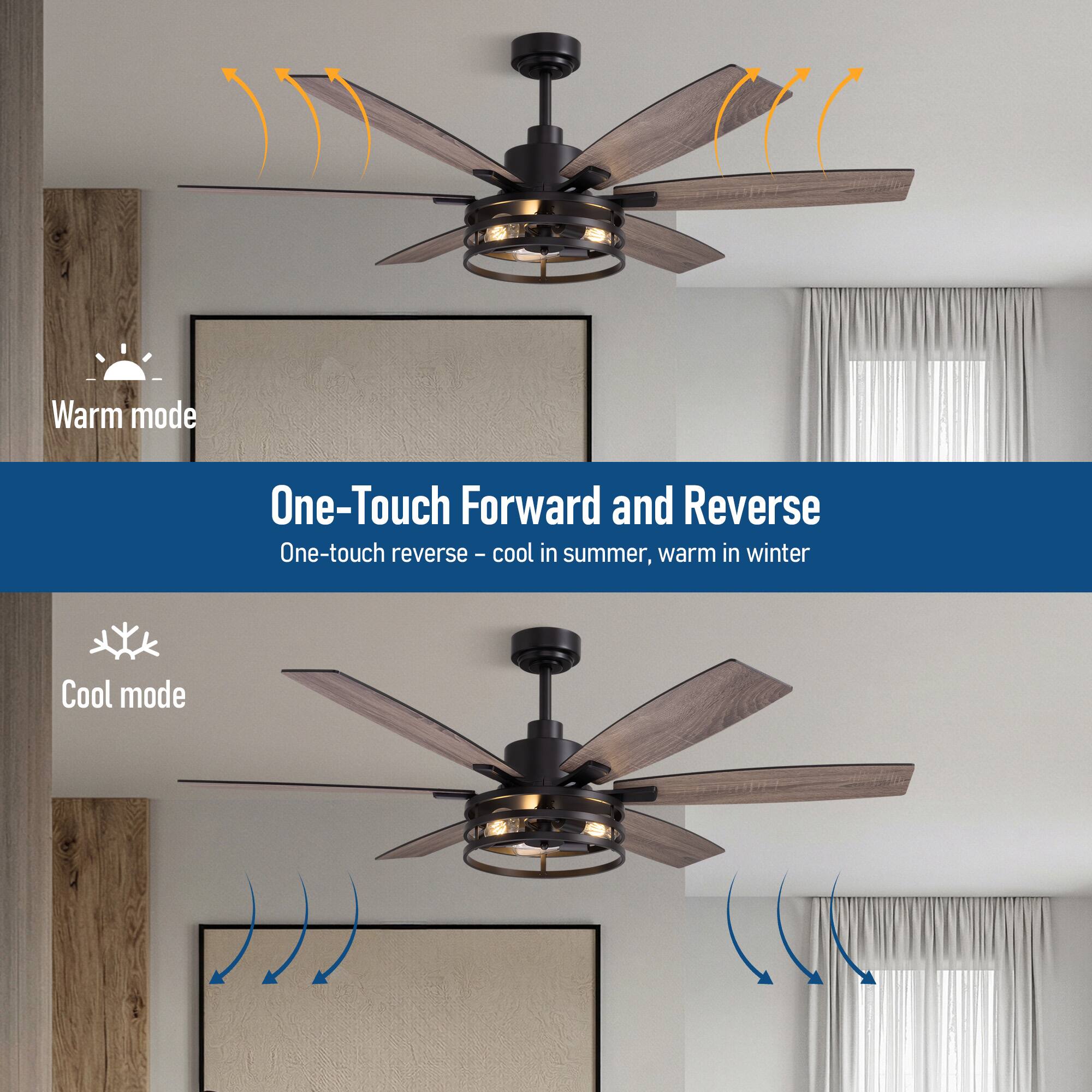 Warm mode

One-Touch Forward and Reverse

One-touch reverse - cool in summer, warm in winter

Cool mode