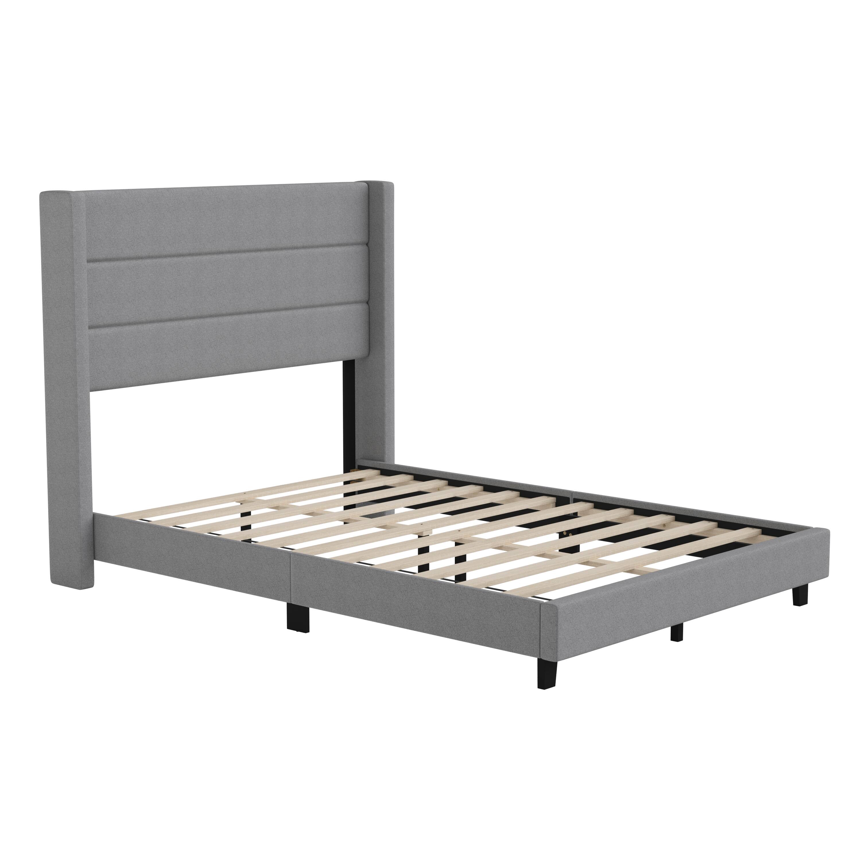 Alt View 1. Emma + Oliver - Upholstered Platform Bed with Wingback Headboard - Gray.