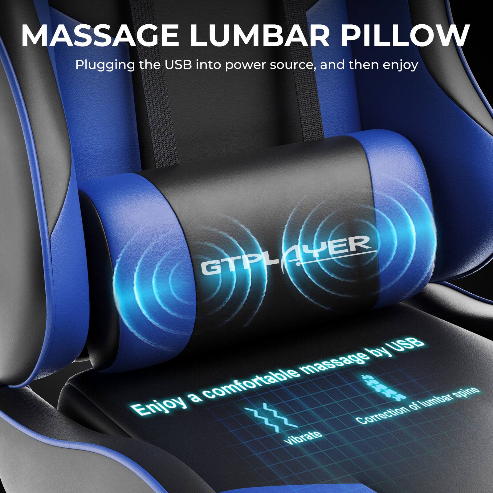 MASSAGE LUMBAR PILLOW

Plugging the USB into power source, and then enjoy

Enjoy a comfortable massage by USB

Correction of lumbar spine

vibrate