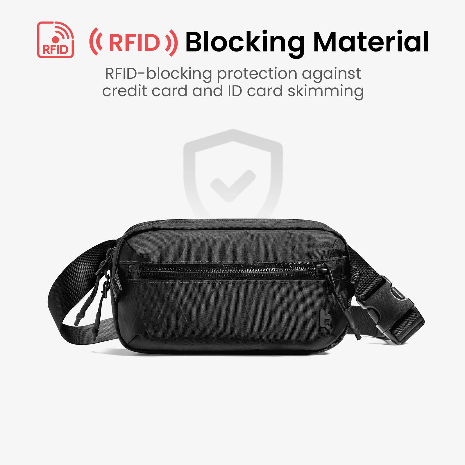 RFID Blocking Material  
RFID-blocking protection against credit card and ID card skimming