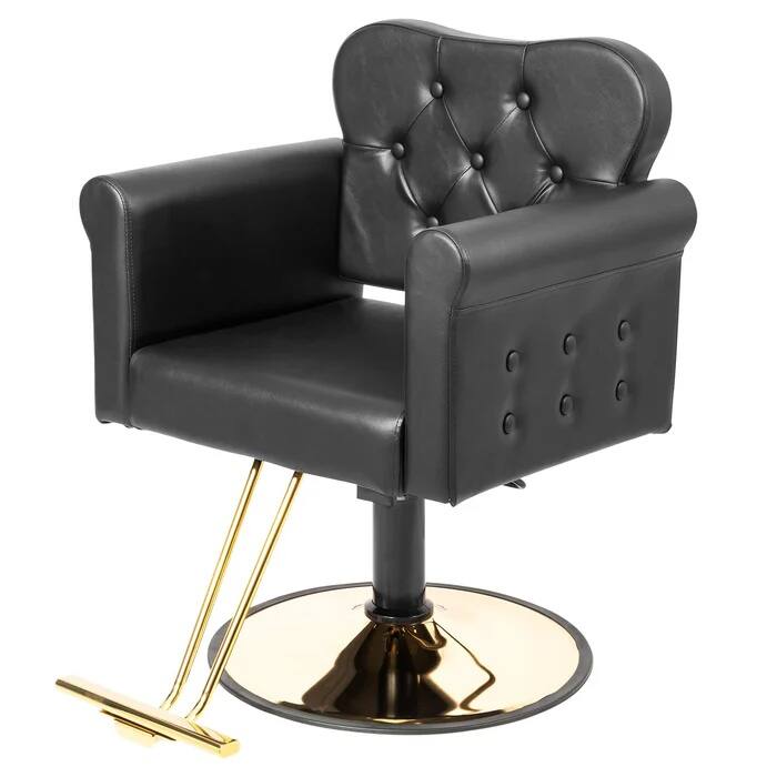 Alt View 7. Winado - Elegant Design Barber Chair Salon Chair with & Tufted Button, Footrest, Hydraulic Pump and Adjustable Height for Beauty - Black & Gold.
