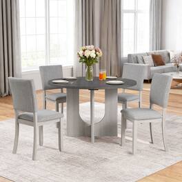 Parrot Uncle - 5-Piece Upholstered Dining Room Set with Table and 4 Foam-Padded Side Chairs for Kitchen or Office - Light Gray