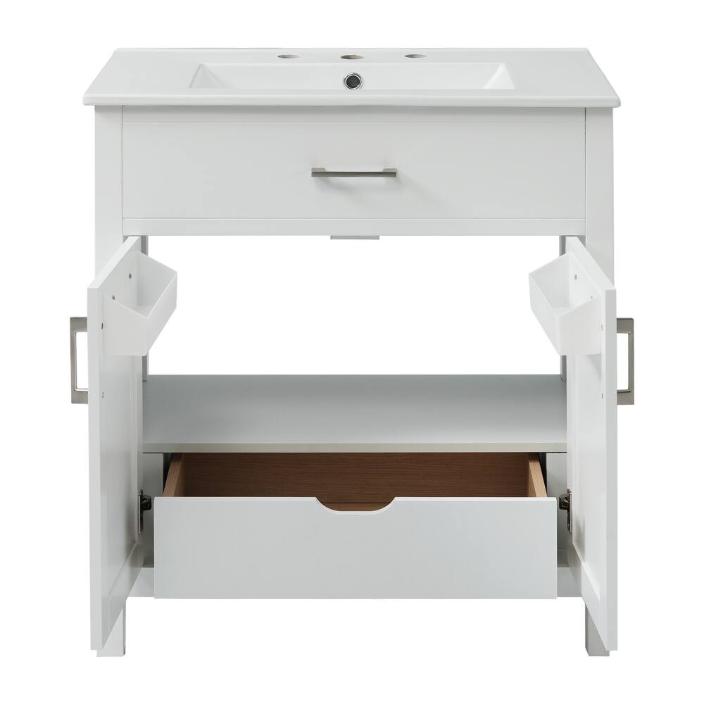 Alt View 7. JUJABU - White 30-Inch Bathroom Vanity with Ceramic Sink and Ample Storage - The Perfect Choice for Small Bathrooms - White.