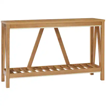 Front. Homcom - Console Table, Farmhouse Entryway Table with Storage Slatted Shelf, Rustic Sofa Table with Anti-Tipper for Living Room - Brown.