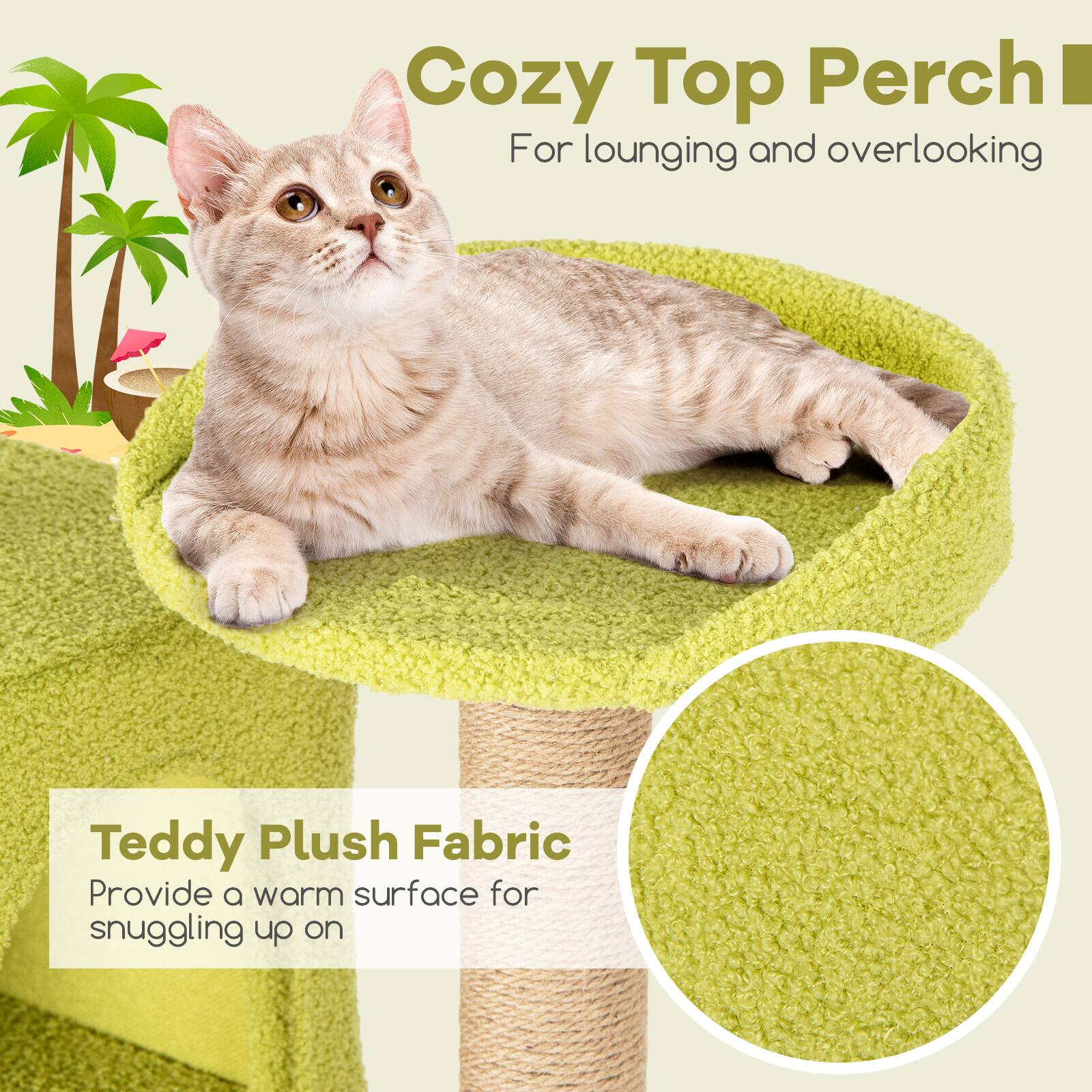 Cozy Top Perch  
For lounging and overlooking  

Teddy Plush Fabric  
Provide a warm surface for snuggling up on