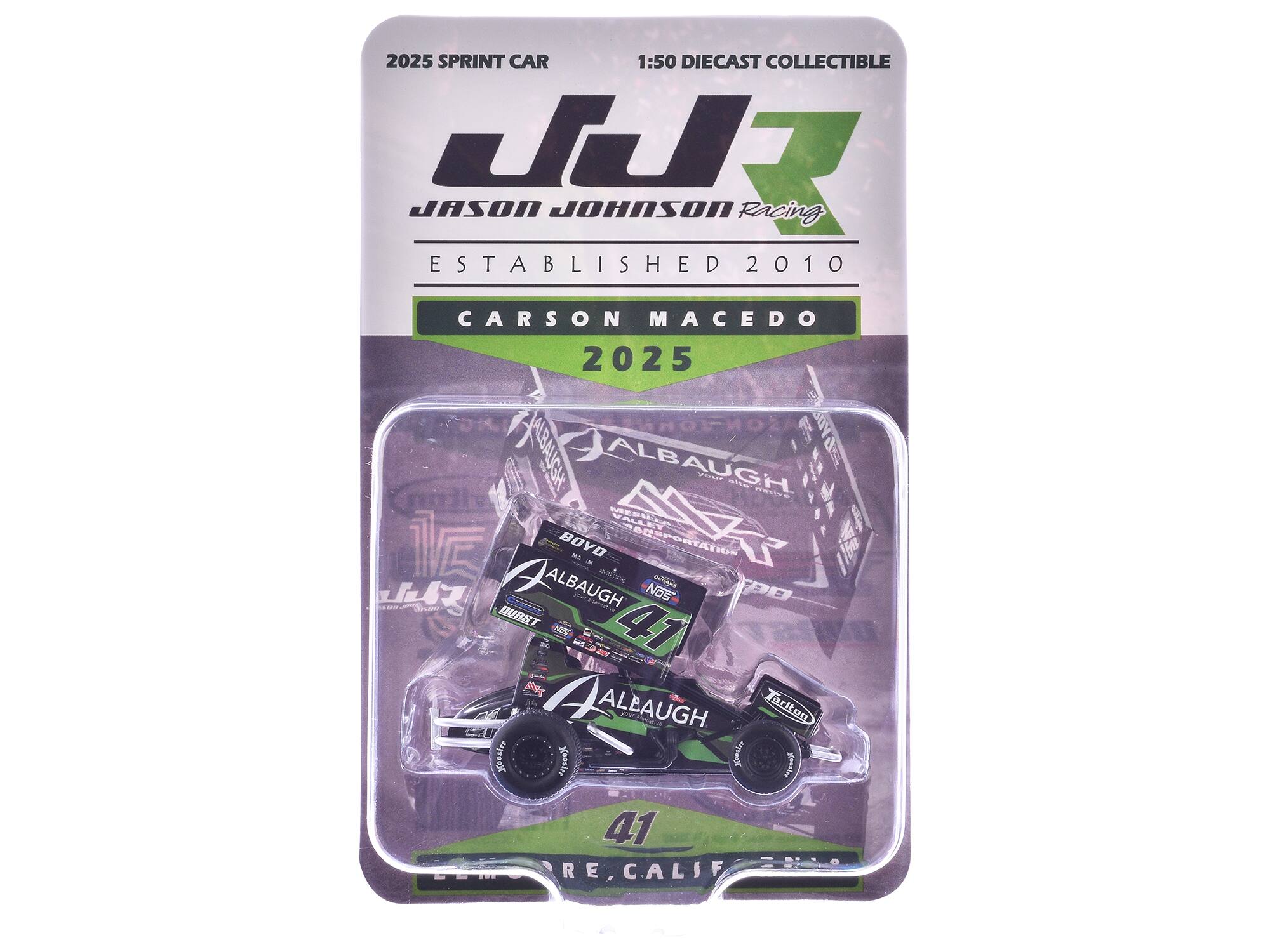Winged Sprint Car #41 Carson Macedo "Albaugh" Jason Johnson Racing (2025) 1/50 Diecast Model Car by ACME - Black , Green