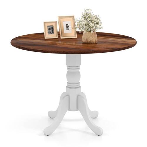 Back. SlickBlue - Solid Wood Round Dining Table with Sturdy Legs for Kitchen - Brown, White.