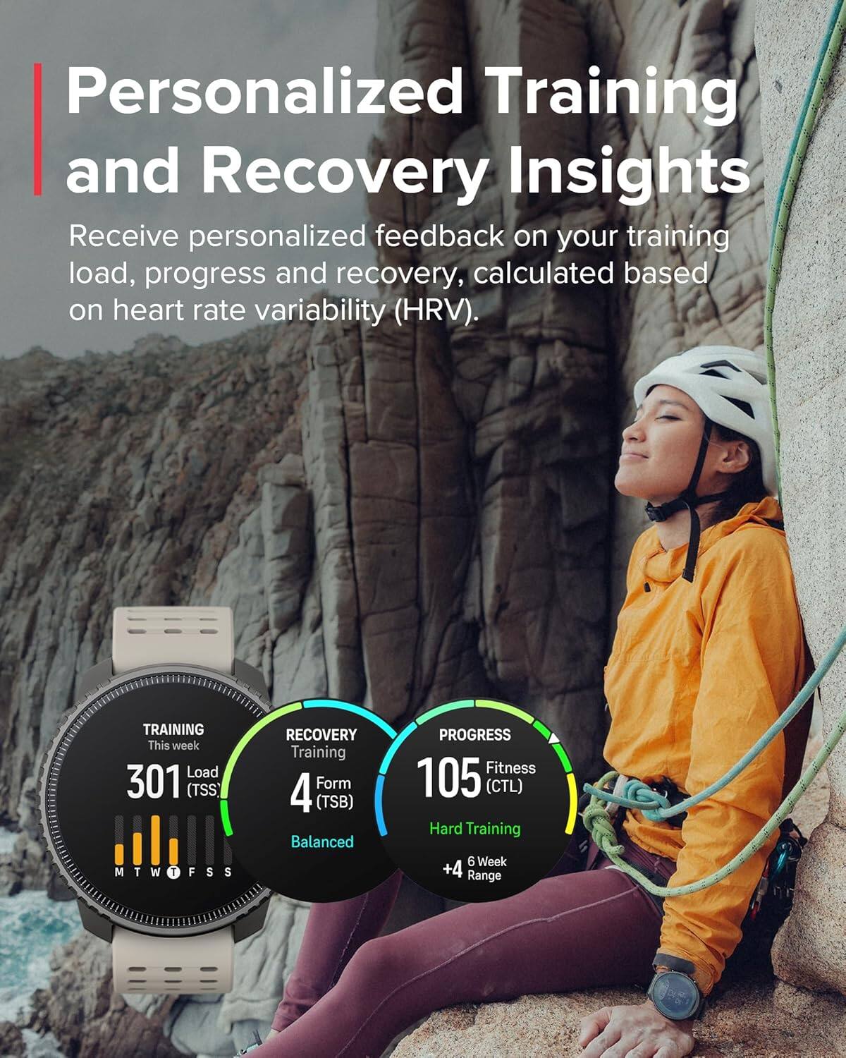 Personalized Training and Recovery Insights

Receive personalized feedback on your training load, progress and recovery, calculated based on heart rate variability (HRV).

TRAINING  
This week  
Load 301 (TSS)  
MTWTFSS  

RECOVERY  
Training  
Form 4 (TSB)  
Balanced  

PROGRESS  
Fitness 105 (CTL)  
Hard Training  
+4  
6 Week Range
