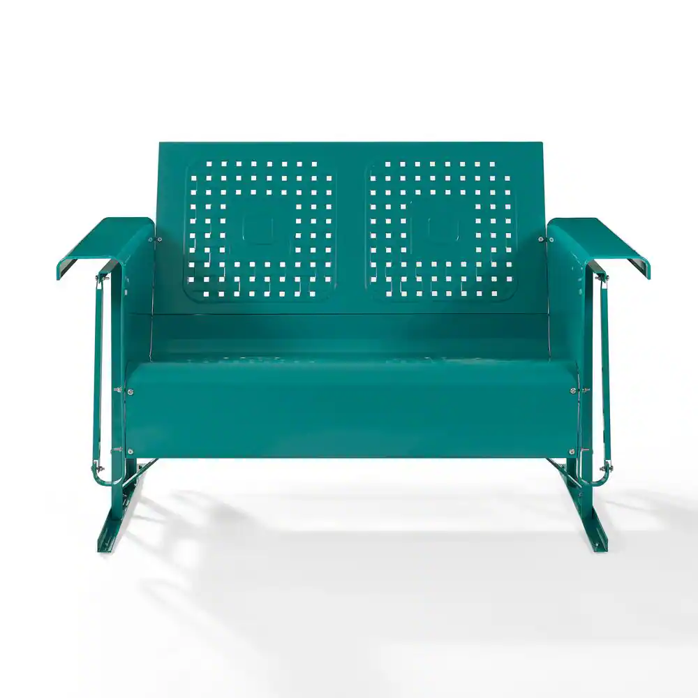 Alt View 2. Crosley Furniture - Bates Retro Outdoor Loveseat Glider - Turquoise Gloss.