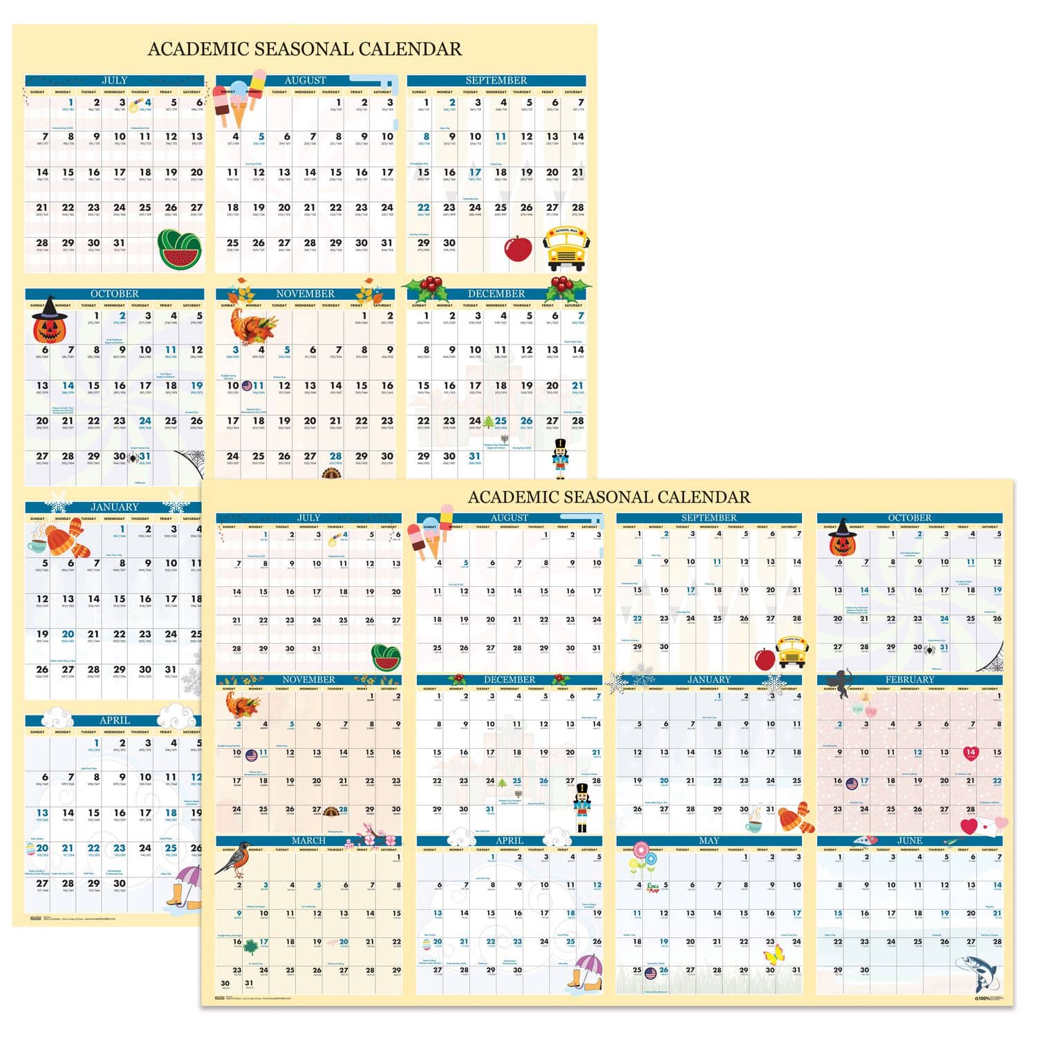 House of Doolittle - Recycled Academic Seasonal Laminated Wall Calendar, Illustrated Seasons, 24 x 37, 12-Month (July to June), 2025 to 2026