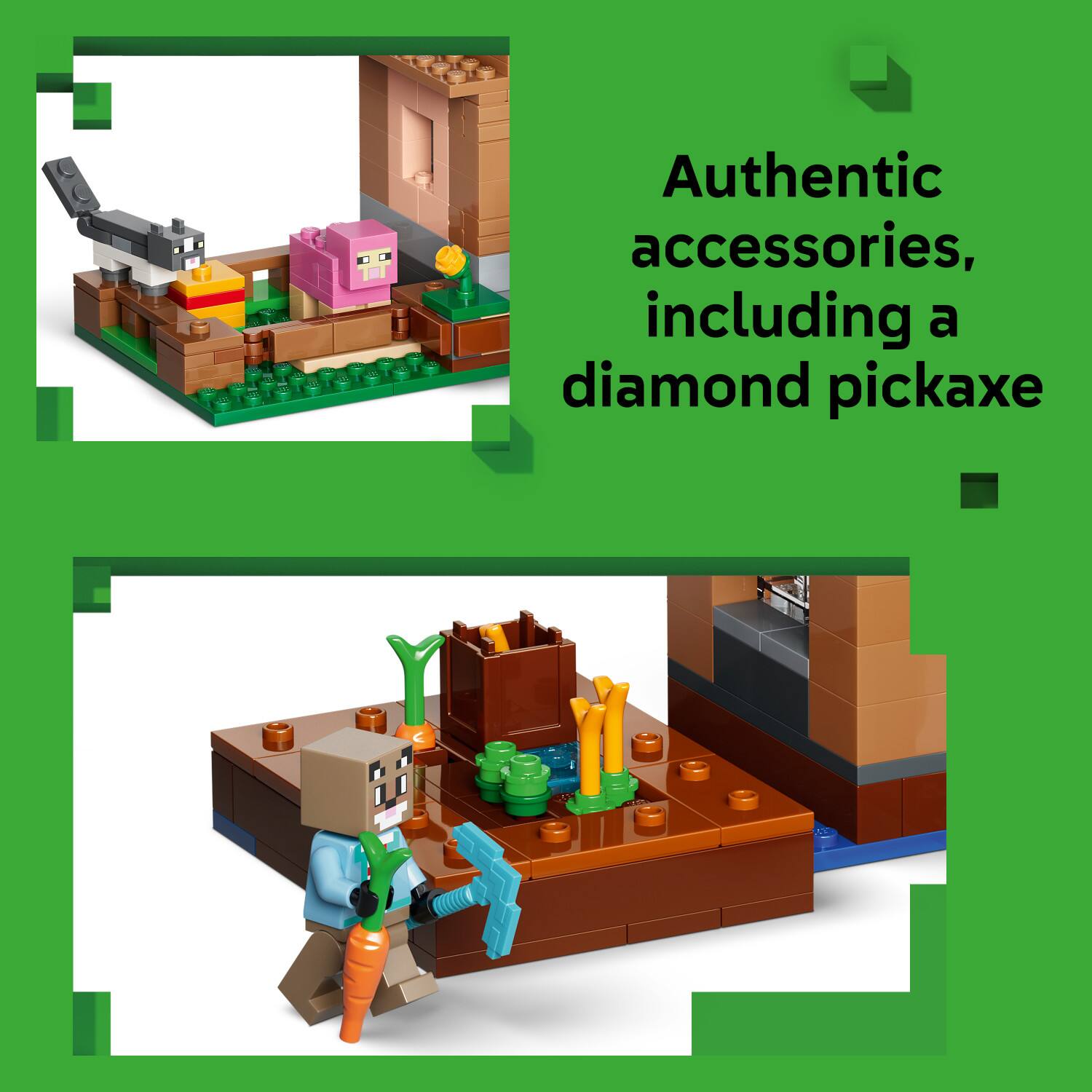 Authentic accessories, including a diamond pickaxe