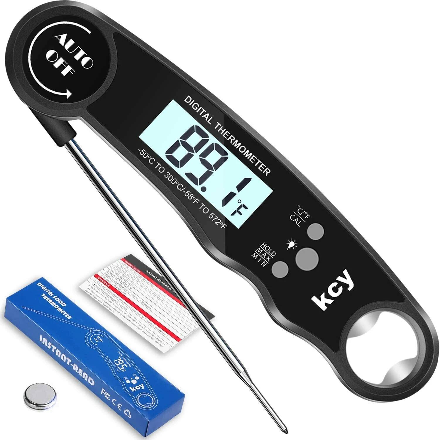OFF AUTO DIGITAL -50C TO 300C/ -58F TO 572F THERMOMETER TO oCTot 572F CAL MAXMIN HOLD READ DIGITAL kcy THERMOMETER FOOD INSTANT-READ FC 79.5 LE kcy CE