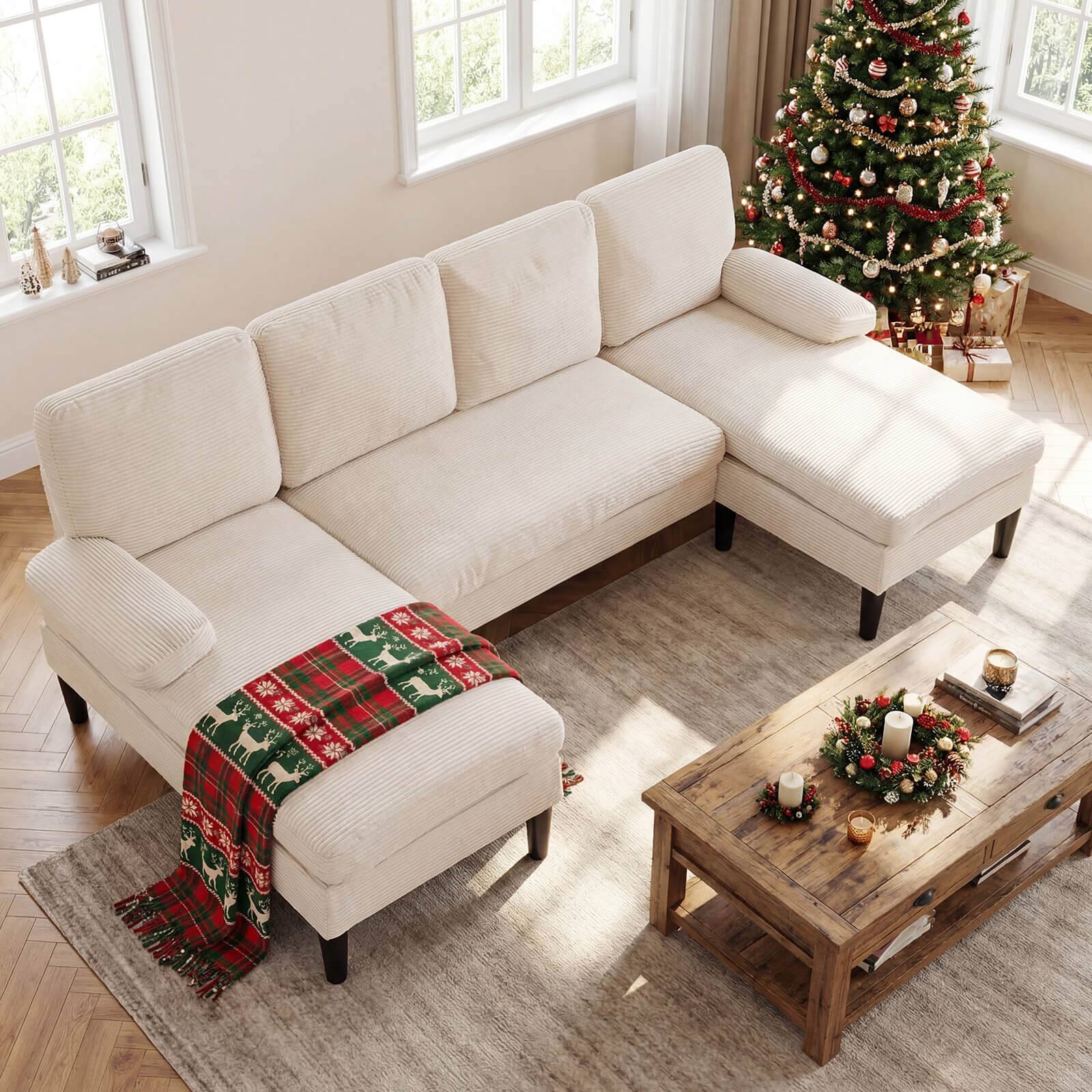 Alt View 4. Costway - Costway Sectional Couch, U-shaped Sofa with Double Chaise, Padded Pillow Armrests for Home - Beige.