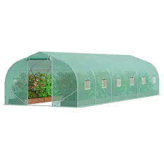 Front. VEVOR - Walk-in Tunnel Greenhouse, 29.5x9.8x6.6 ft Hoop House Greenhouse Tunnel, Peaked Roof Plant Hot House - Green.