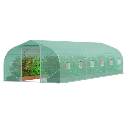 Front. VEVOR - Walk-in Tunnel Greenhouse, 29.5x9.8x6.6 ft Hoop House Greenhouse Tunnel, Peaked Roof Plant Hot House - Green.